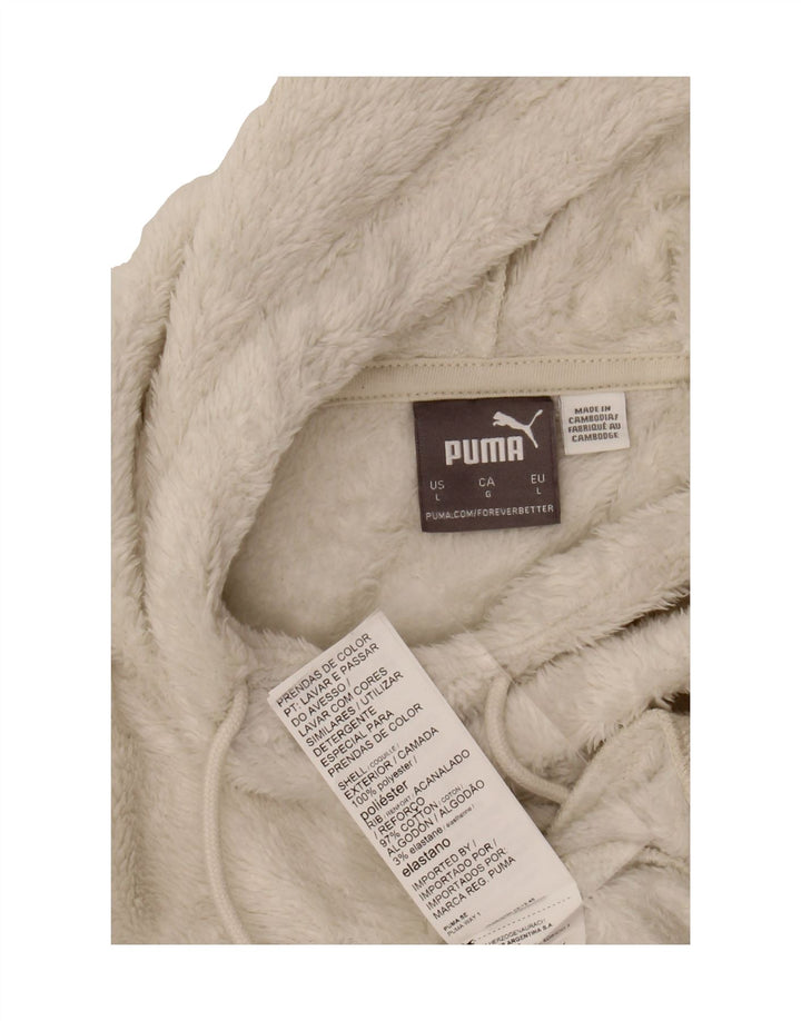 PUMA Womens Graphic Hooded Fleece Jumper UK 16 Large White Polyester Vintage Puma and Second-Hand Puma from Messina Hembry 