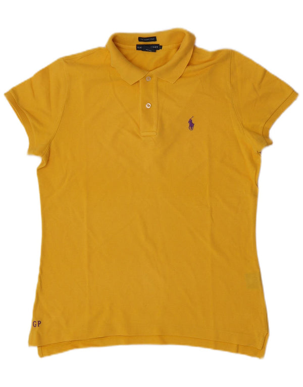 Ralph Lauren Womens Skinny Polo Shirt UK 14 Large Yellow Cotton