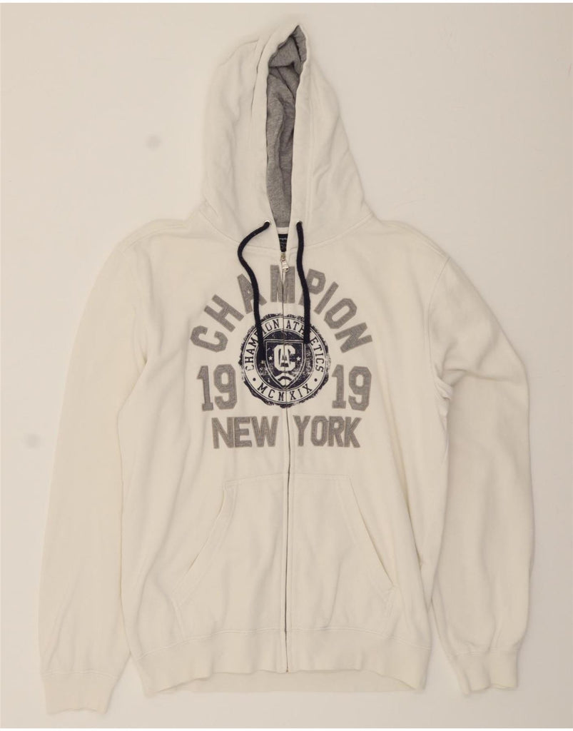 CHAMPION Womens Graphic Zip Hoodie Sweater UK 18 XL White Cotton Vintage Champion and Second-Hand Champion from Messina Hembry 