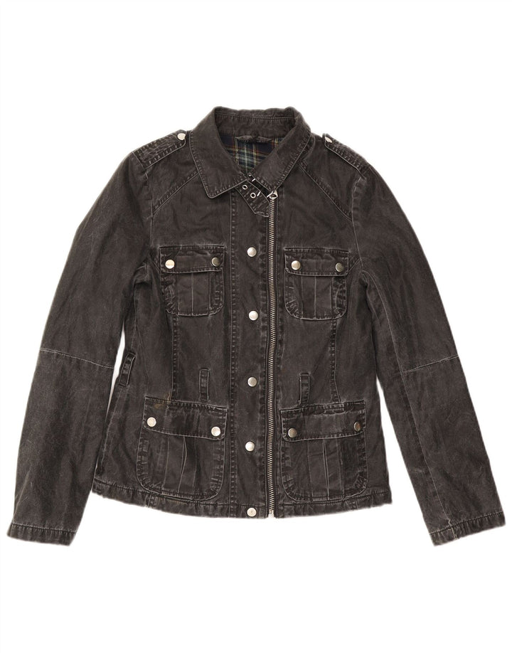 Topshop Womens Denim Jacket UK 8 Small Black Polyacrylic