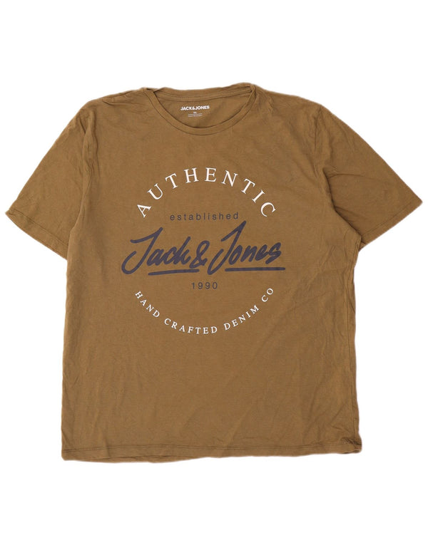 Jack & Jones Mens Graphic T-Shirt Top 2XL Khaki Cotton