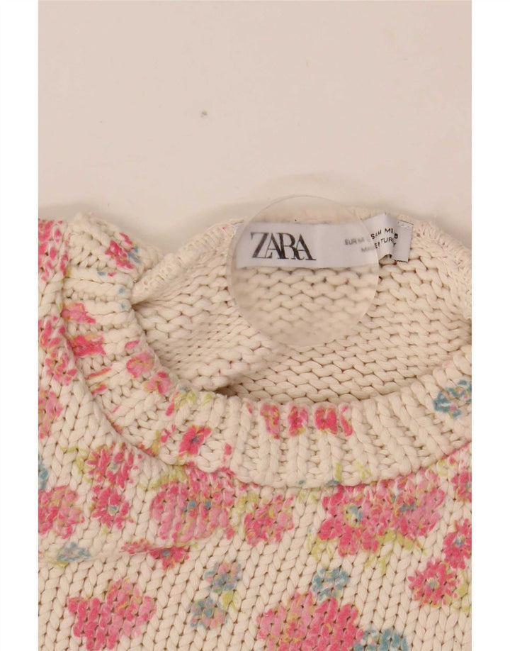 Zara Womens Crop Vest Tank Top UK 12 Medium White Floral Polyester