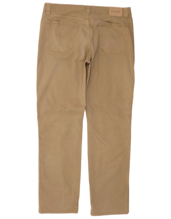 Jeckerson Mens Straight Casual Trousers W40 L34 Beige Cotton