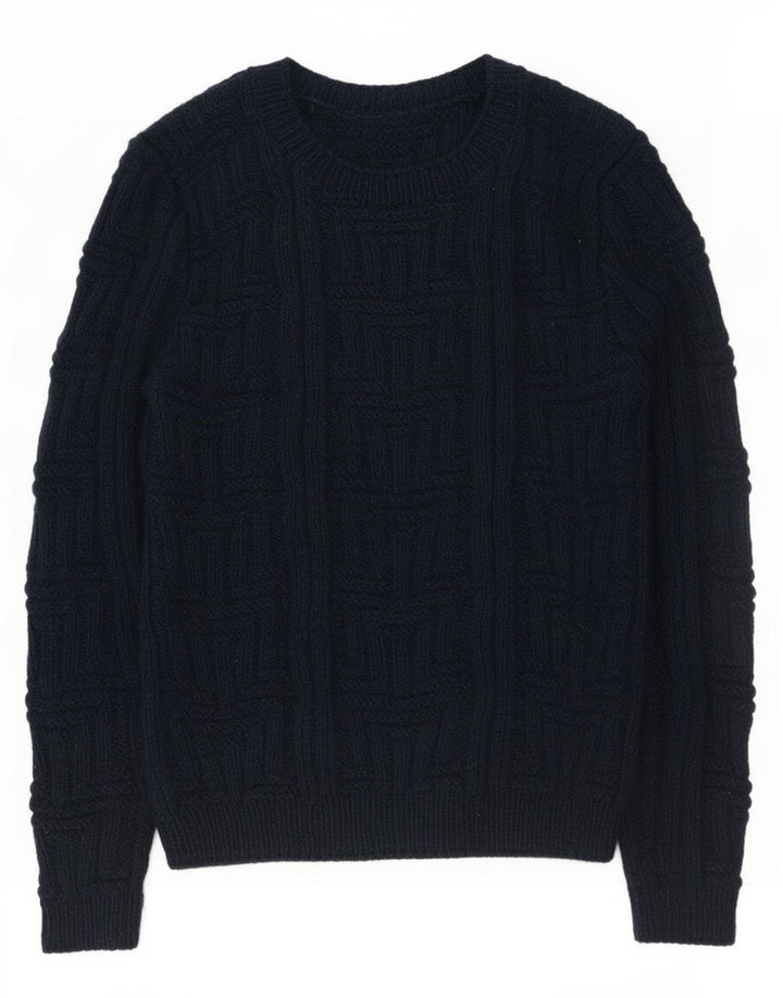 Vintage Mens Crew Neck Jumper Sweater Medium Navy Blue
