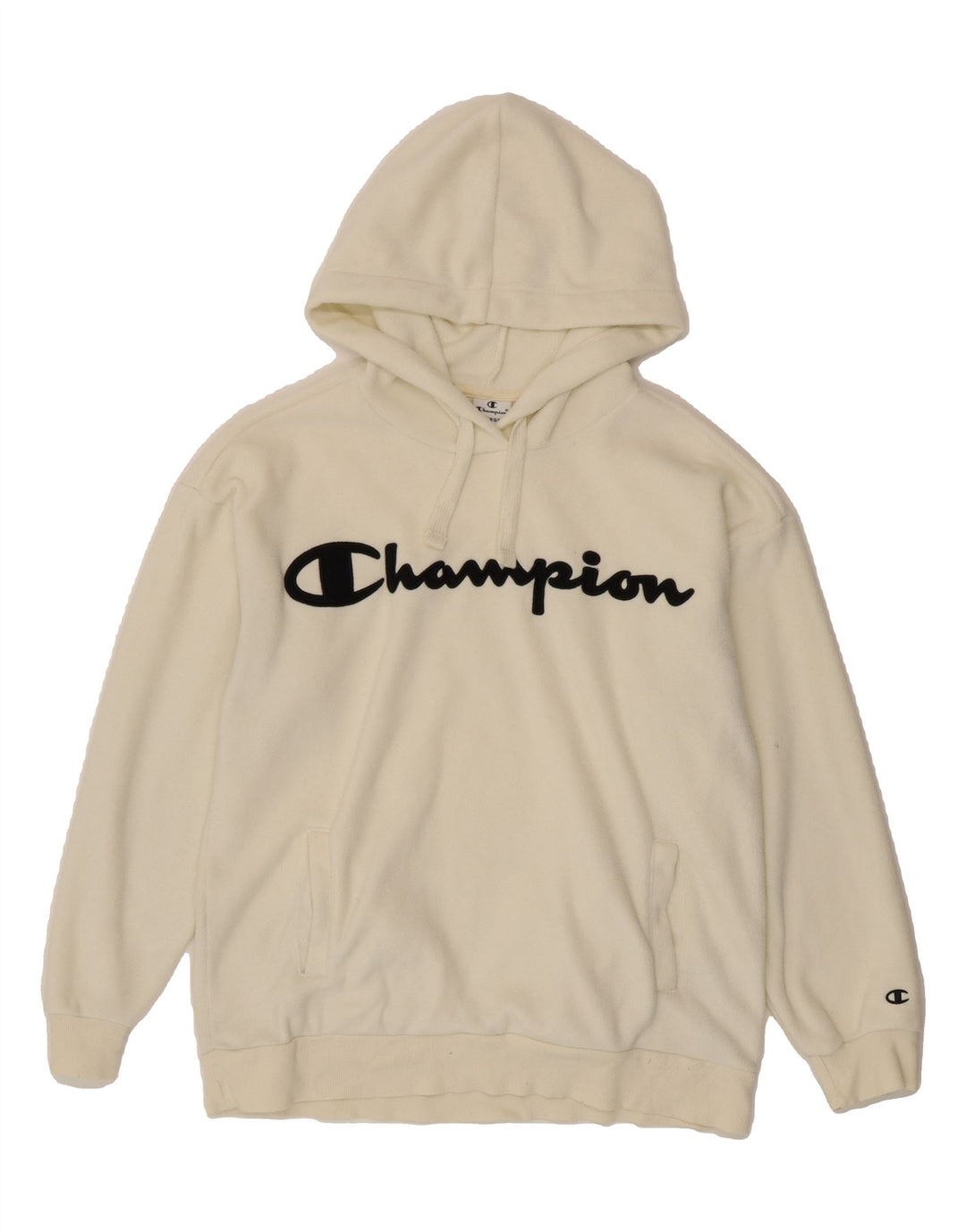 CHAMPION Womens Graphic Hoodie Jumper UK 16 Large Off White Polyester Vintage Champion and Second-Hand Champion from Messina Hembry 