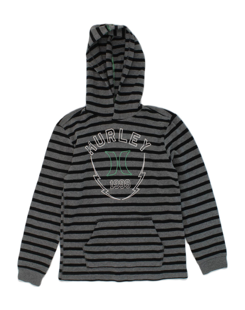 HURLEY Boys Graphic Hoodie Jumper 7-8 Years Medium  Grey Striped Cotton | Vintage Hurley | Thrift | Second-Hand Hurley | Used Clothing | Messina Hembry 