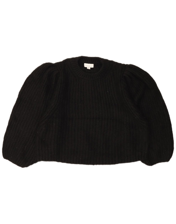 Topshop Womens Crop Oversized Crew Neck Jumper Sweater UK 14 Medium Black