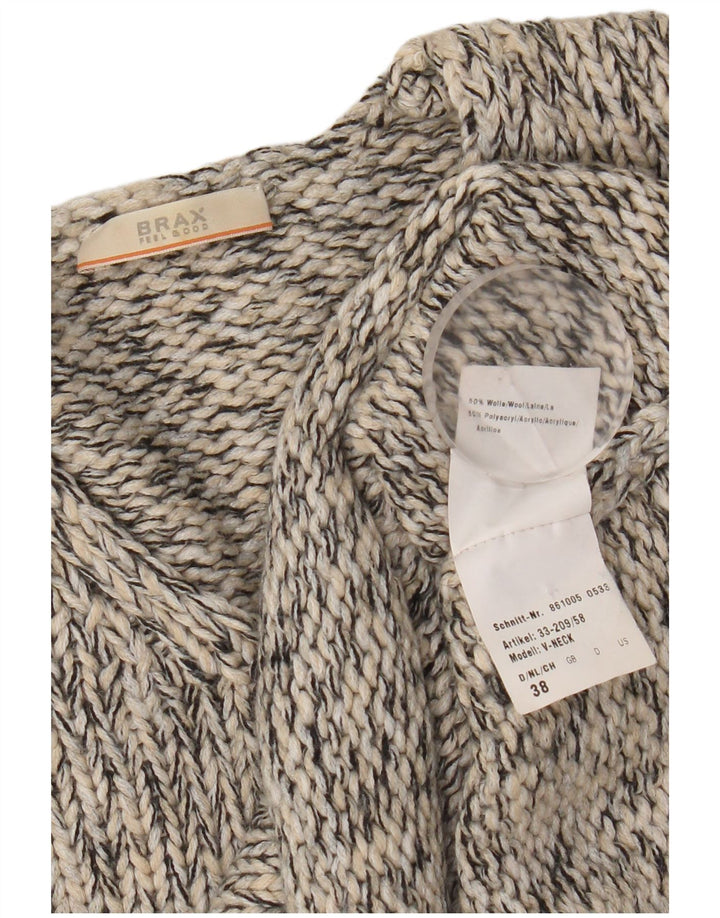 Brax Womens V-Neck Jumper Sweater EU 38 Medium Grey Flecked Wool