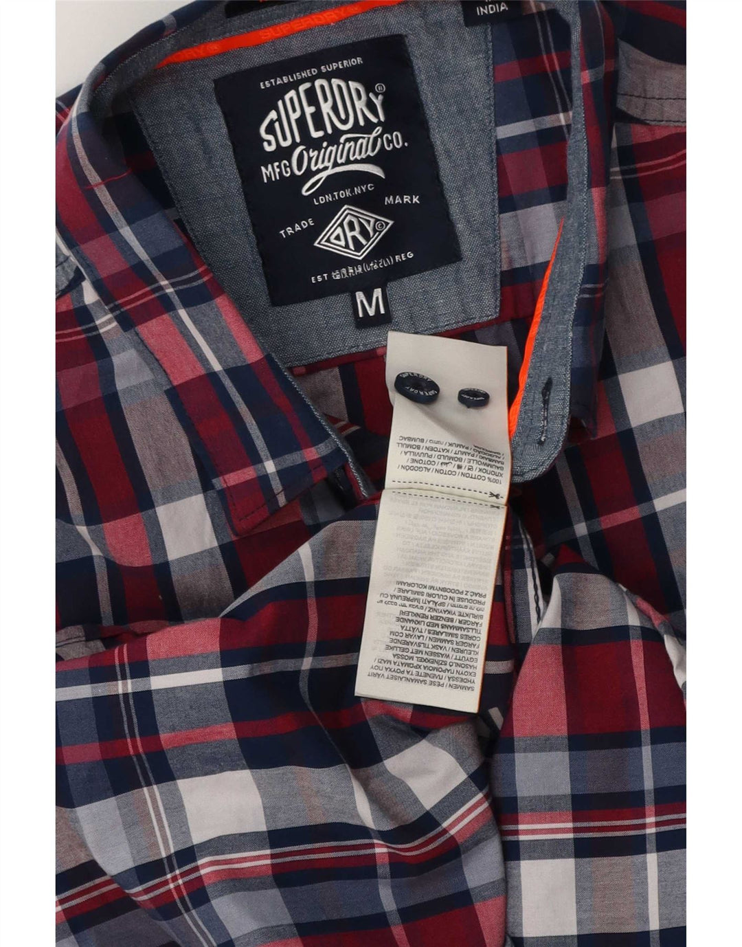 Superdry Mens Shirt Medium Navy Blue Check Cotton
