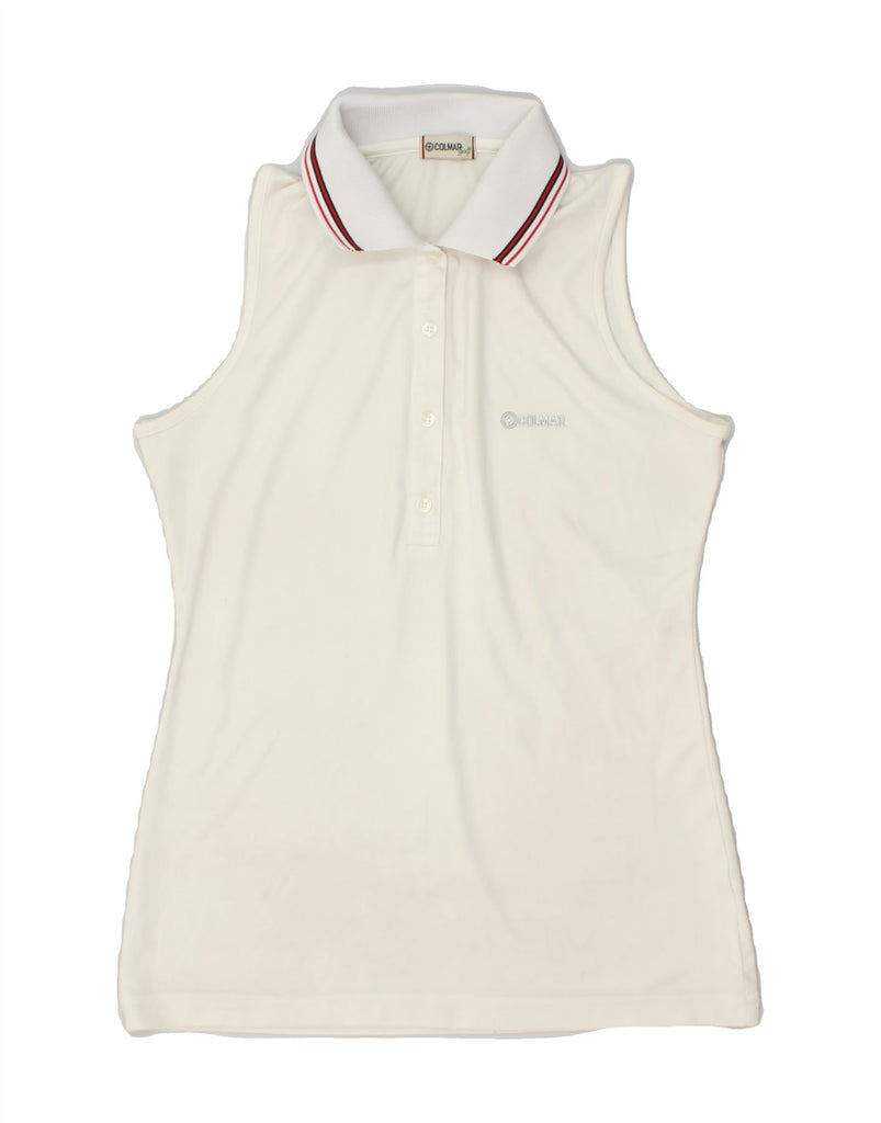 COLMAR Womens Sleeveless Polo Shirt UK 10 Small White Vintage Colmar and Second-Hand Colmar from Messina Hembry 