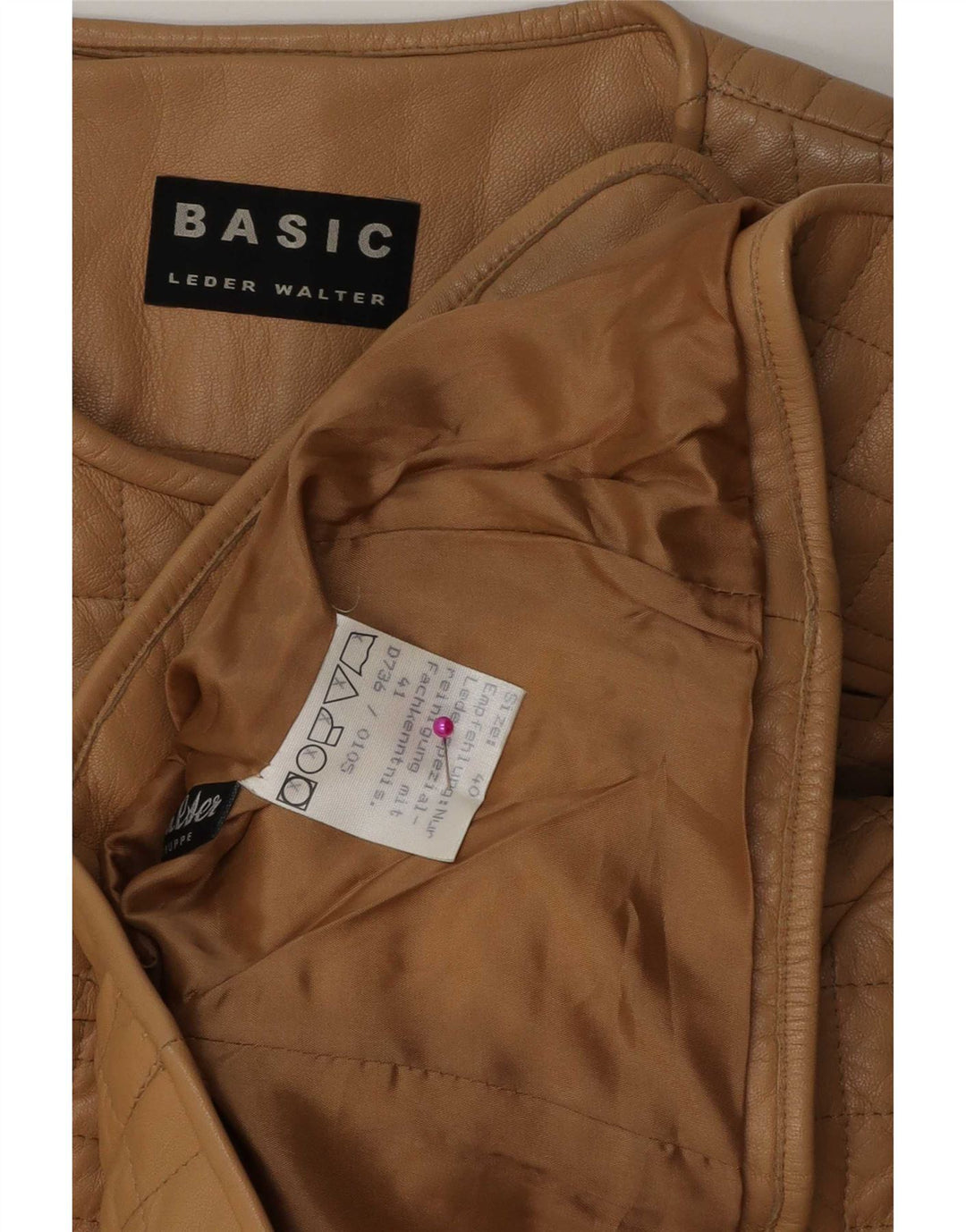 Basic Womens Quilted Leather Jacket IT 40 Small Beige Leather