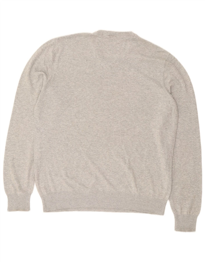 CREW CLOTHING Mens V-Neck Jumper Sweater Large Grey Cotton