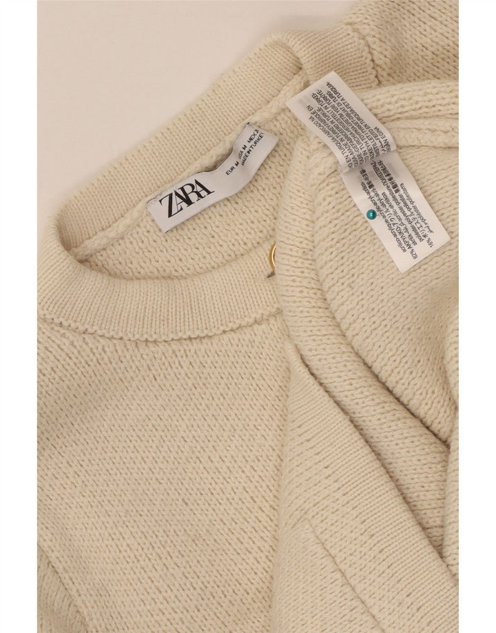Zara Womens Crop Cardigan Sweater UK 12 Medium Beige Acrylic