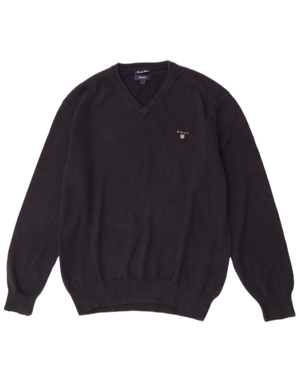 Gant Mens Regular Fit V-Neck Jumper Sweater Large Navy Blue Cotton
