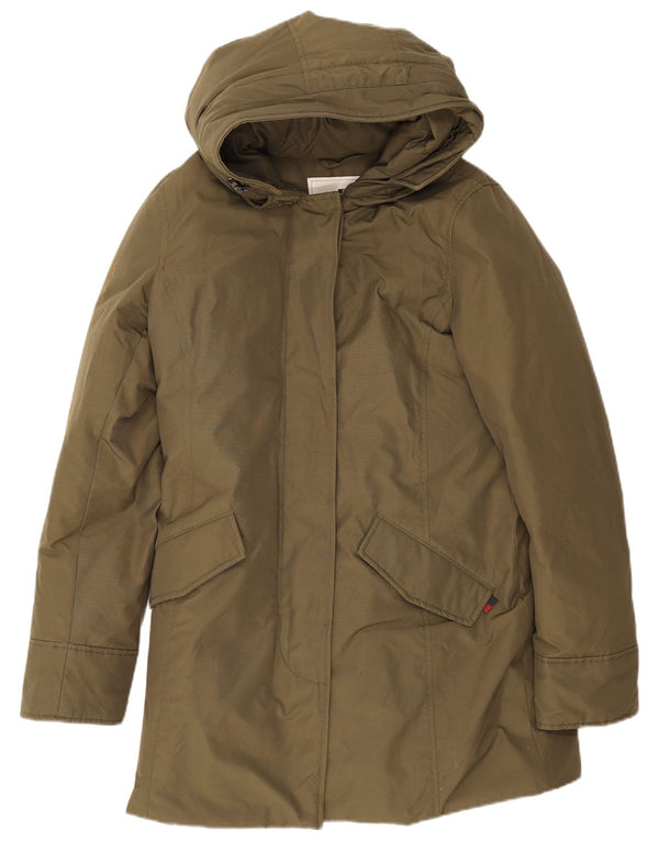 Woolrich Womens Hooded Parka Jacket UK 14 Medium Khaki Cotton