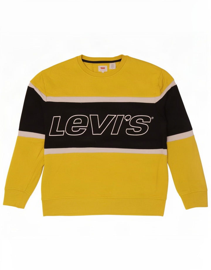 Levi's Mens Graphic Sweatshirt Jumper Medium Yellow Colourblock Cotton