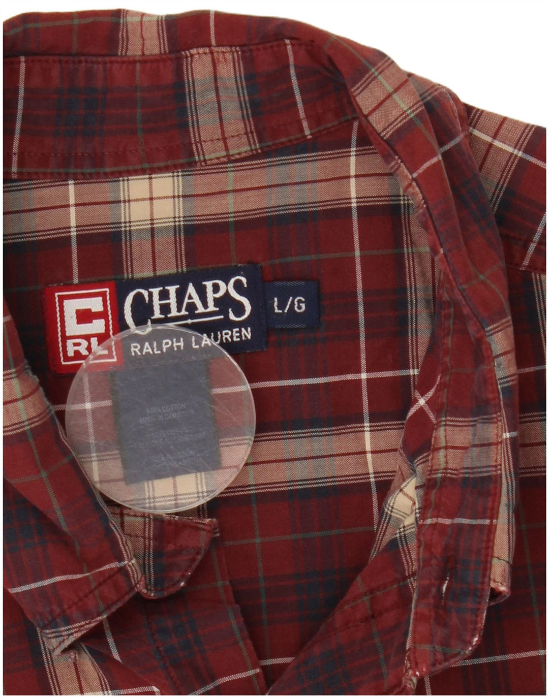 Chaps Mens Shirt Large Burgundy Check Cotton