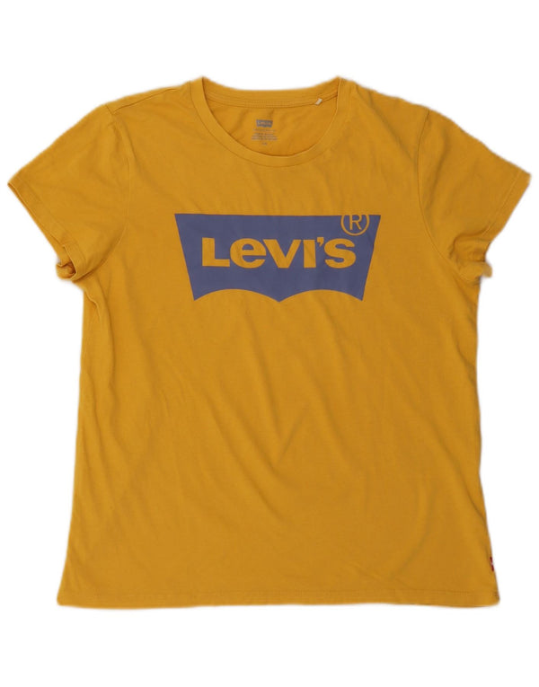 Levi's Womens Graphic T-Shirt Top UK 16 Large Yellow Cotton