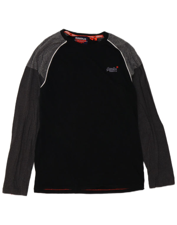 SUPERDRY Mens Top Long Sleeve Large Black Colourblock Cotton