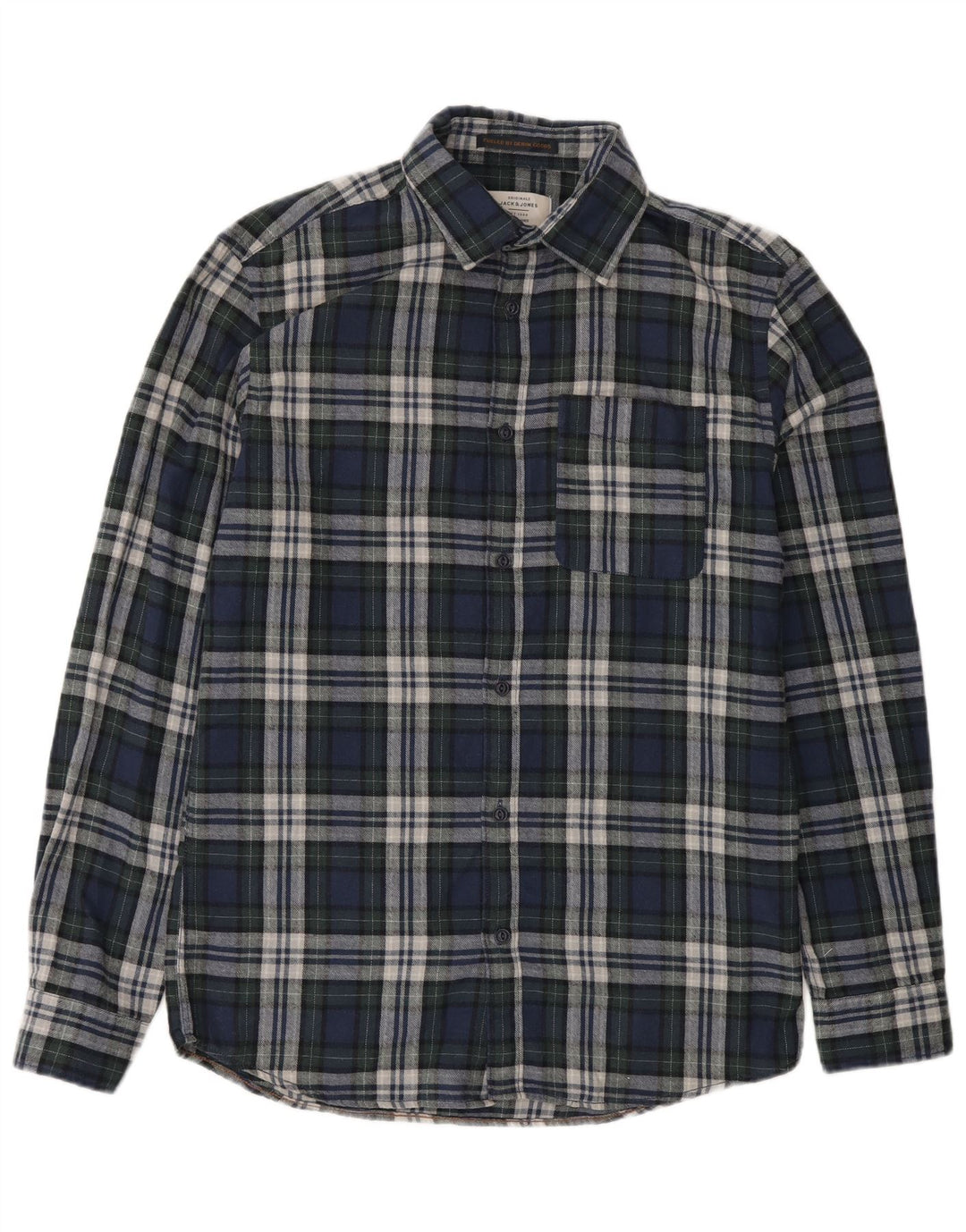 Jack & Jones Mens Flannel Shirt Medium Navy Blue Check Cotton