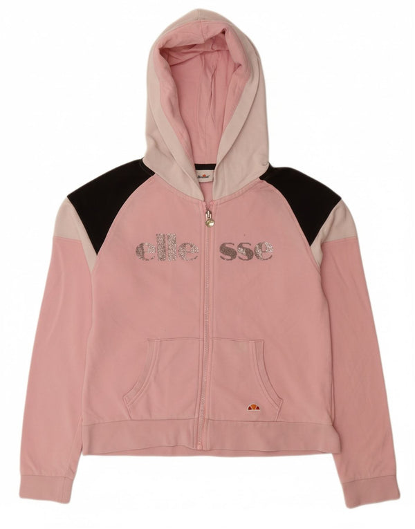 ELLESSE Girls Graphic Zip Hoodie Sweater 11-12 Years Pink Colourblock