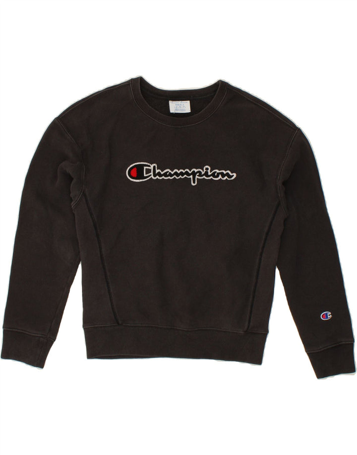 CHAMPION Womens Oversized Graphic Sweatshirt Jumper UK 10 Small Black Vintage Champion and Second-Hand Champion from Messina Hembry 