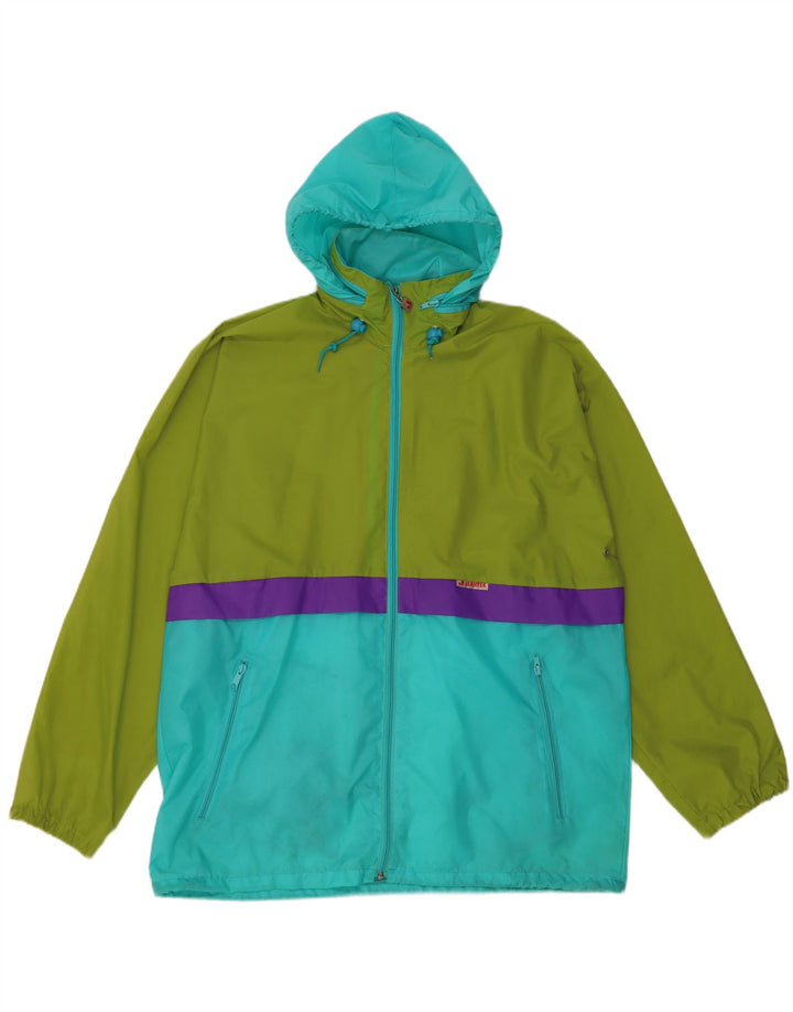 J Jeantex Mens Hooded Rain Jacket UK 38 Medium Green Colourblock Polyamide