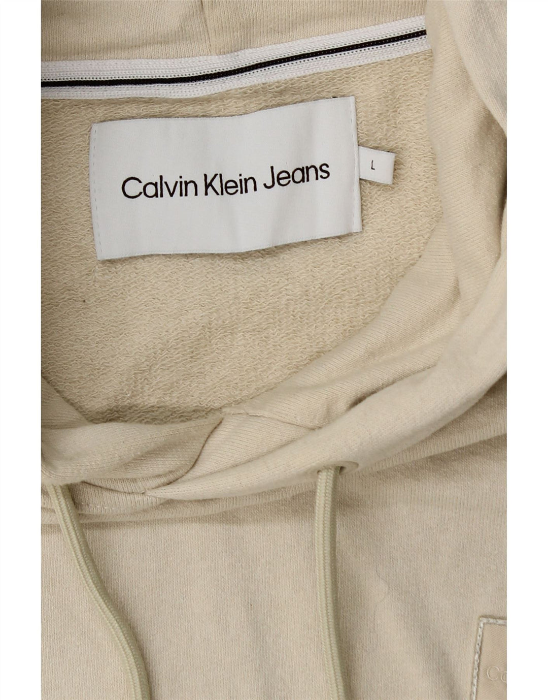 CALVIN KLEIN JEANS Mens Hoodie Jumper Large Beige Cotton
