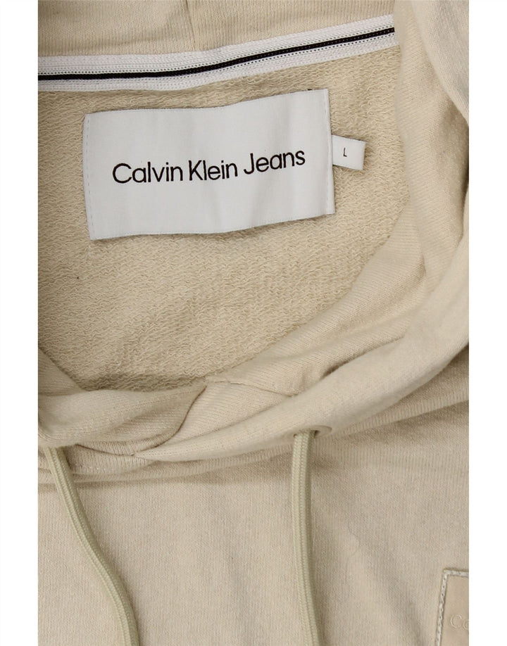 CALVIN KLEIN JEANS Mens Hoodie Jumper Large Beige Cotton