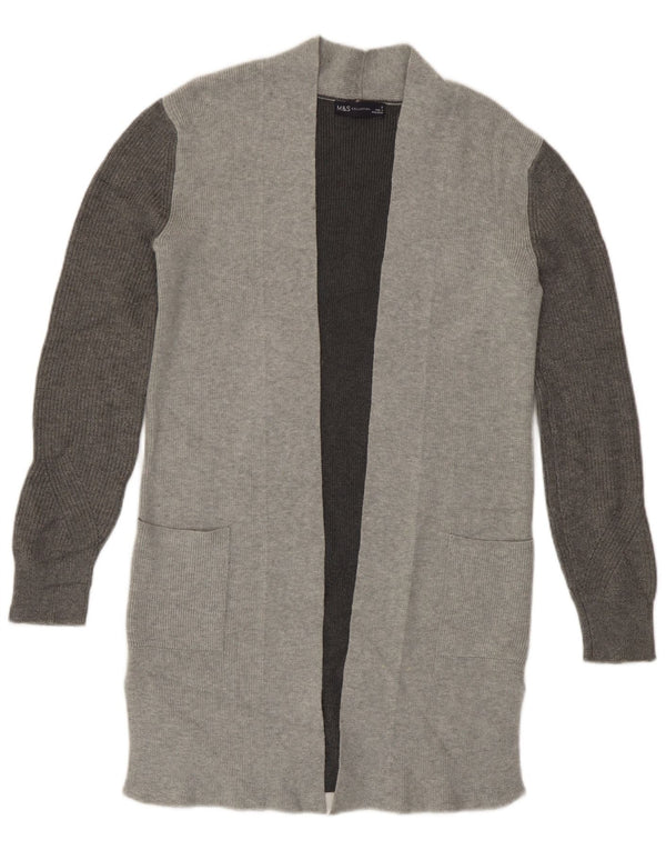Marks & Spencer Womens Longline Cardigan Sweater UK 6 XS Grey Colourblock
