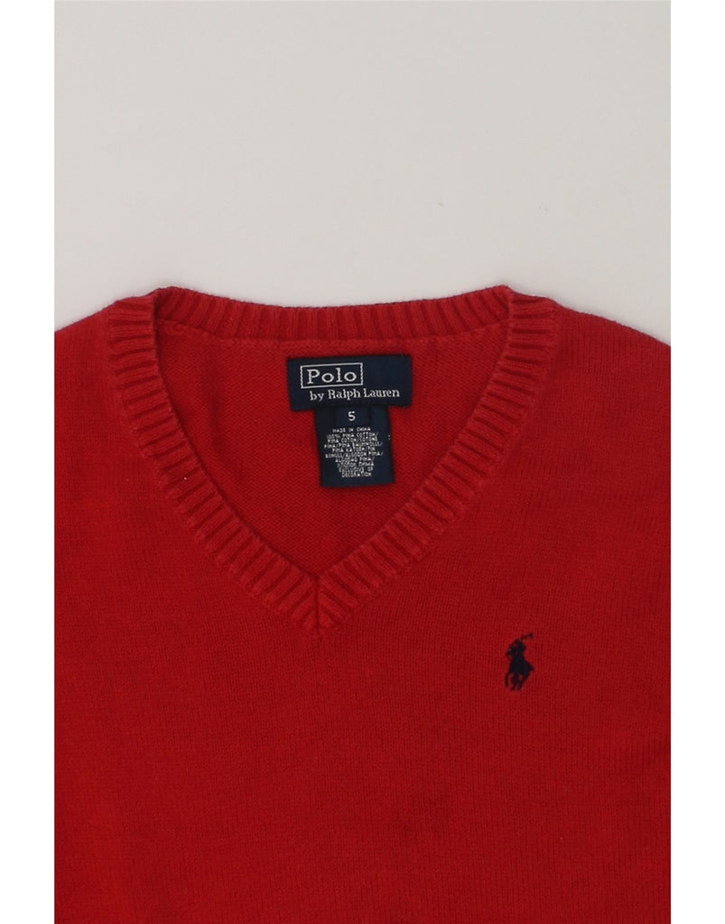 POLO RALPH LAUREN Boys V-Neck Jumper Sweater 4-5 Years Red Cotton | Vintage Polo Ralph Lauren | Thrift | Second-Hand Polo Ralph Lauren | Used Clothing | Messina Hembry 