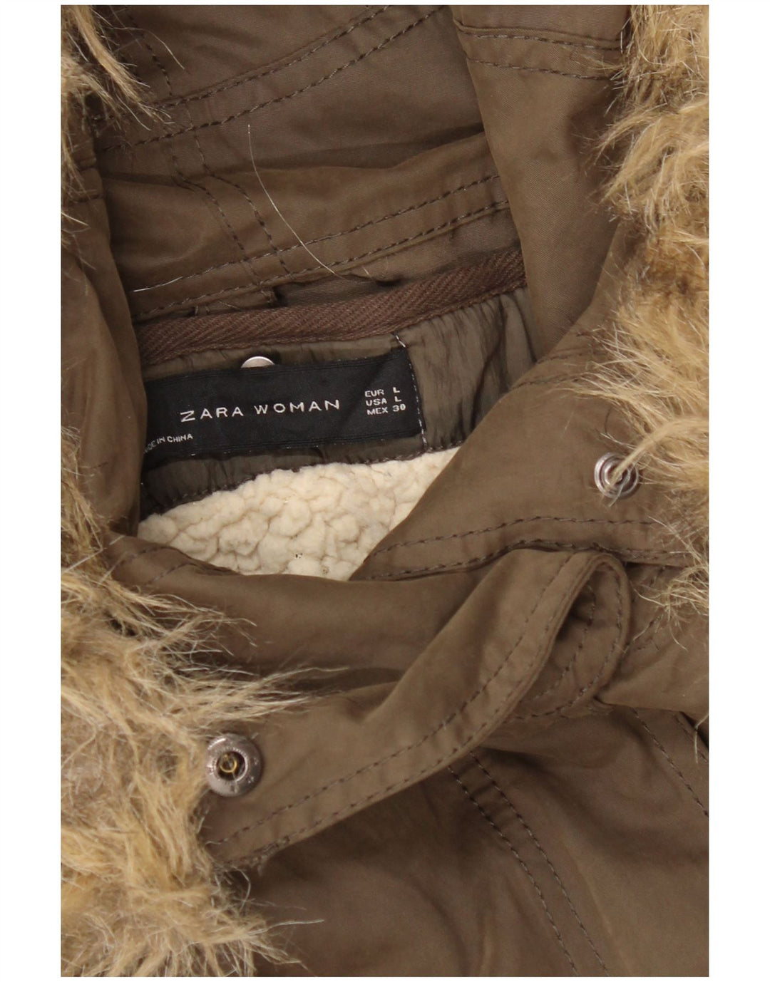 Zara Womens Hooded Windbreaker Jacket UK 16 Large Khaki