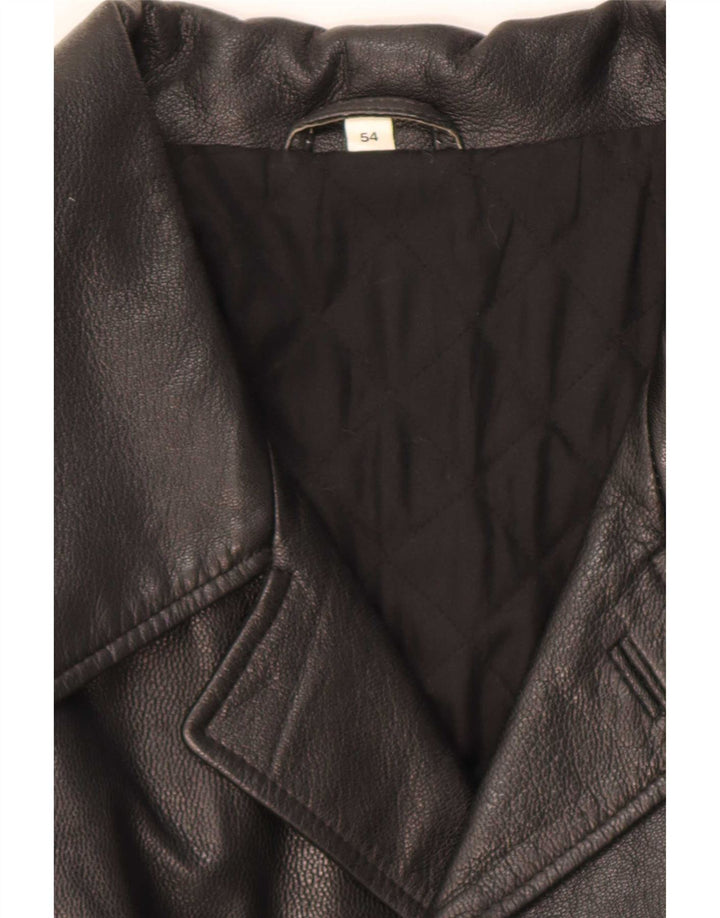 Vintage Mens Leather Coat IT 54 2XL Black