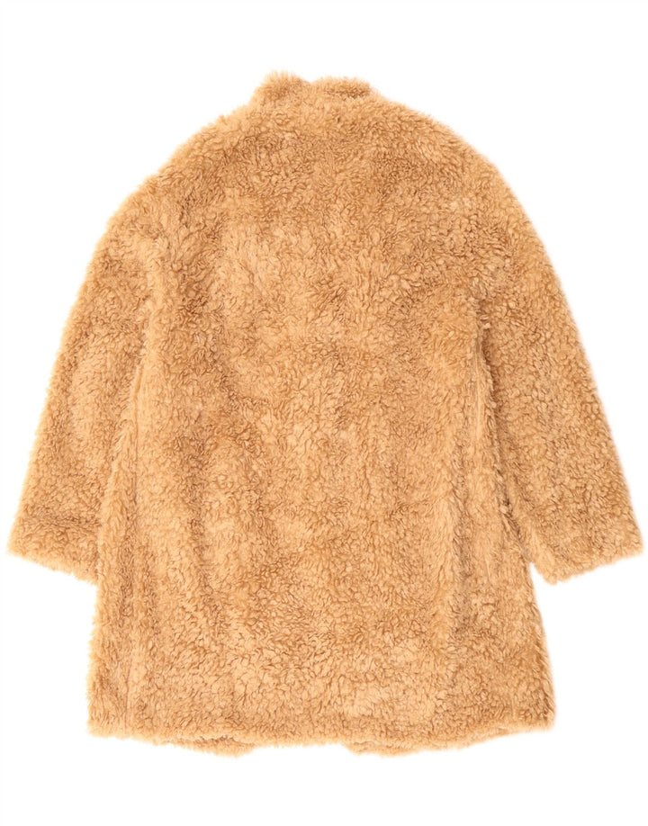 ZARA Womens Teddy Bear Faux Fur Overcoat UK 16 Large Beige Polyester