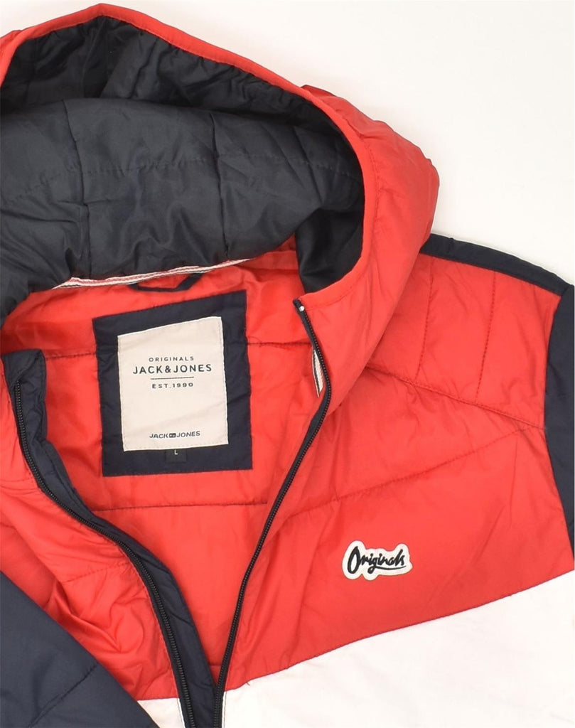 JACK & JONES Mens Hooded Padded Jacket UK 40 Large Navy Blue Colourblock | Vintage Jack & Jones | Thrift | Second-Hand Jack & Jones | Used Clothing | Messina Hembry 