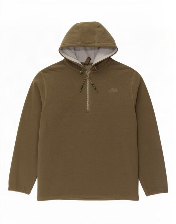 Weird Fish Mens Hooded Zip Neck Fleece Jumper 2XL Khaki Polyester