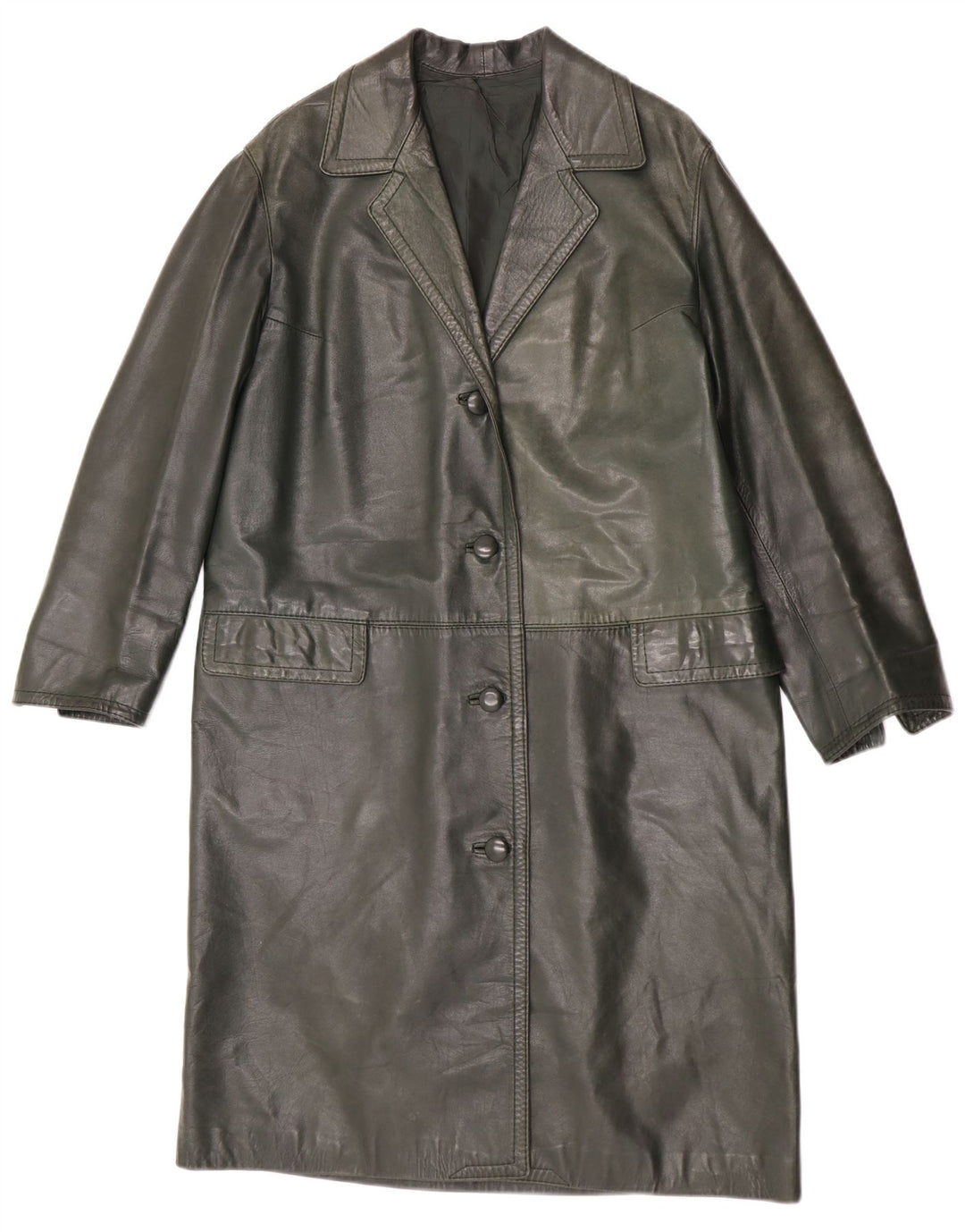Vintage Womens Leather Coat UK 14 Medium Green