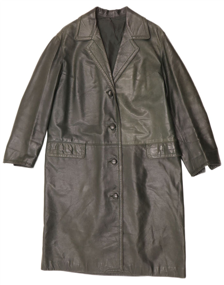 Vintage Womens Leather Coat UK 14 Medium Green