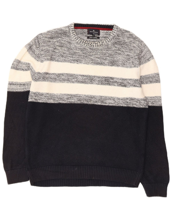 Marks & Spencer Mens Crew Neck Jumper Sweater Medium Navy Blue Colourblock