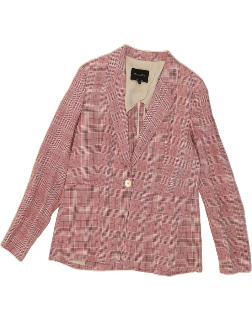MASSIMO DUTTI Womens 1 Button Blazer Jacket EU 42 Large Pink Houndstooth Vintage Massimo Dutti and Second-Hand Massimo Dutti from Messina Hembry 