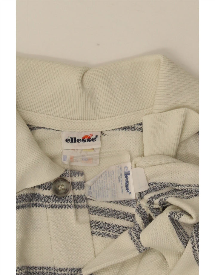 Ellesse Mens Polo Shirt UK 38 Medium White Striped Cotton