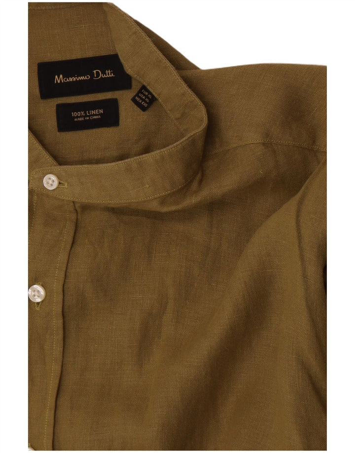 Massimo Dutti Mens Shirt XL Khaki Linen