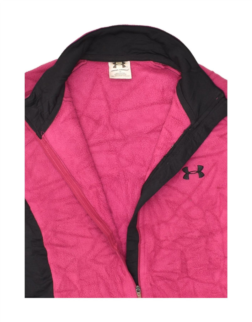 UNDER ARMOUR Womens Fleece Jacket UK 16 Large Pink Colourblock Polyester | Vintage Under Armour | Thrift | Second-Hand Under Armour | Used Clothing | Messina Hembry 