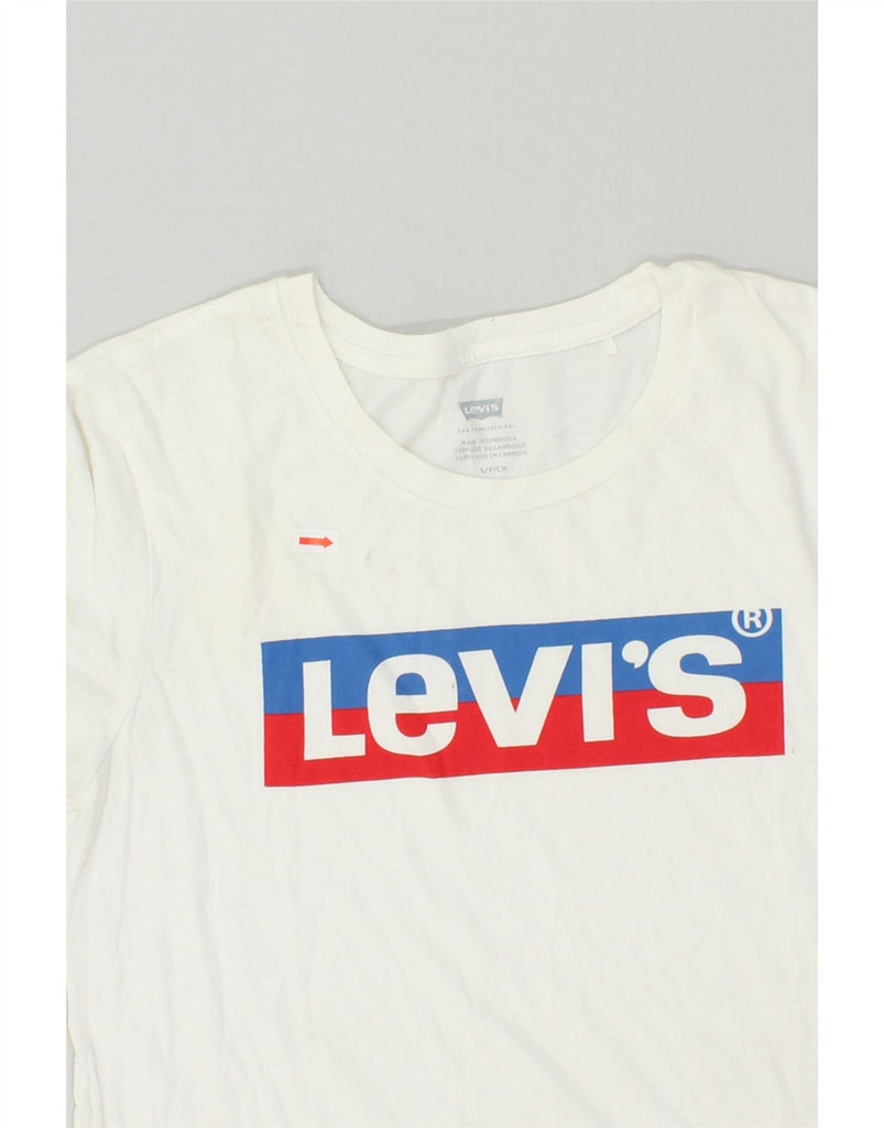 LEVI'S Womens Graphic T-Shirt Top UK 10 Small White Vintage Levi's and Second-Hand Levi's from Messina Hembry 