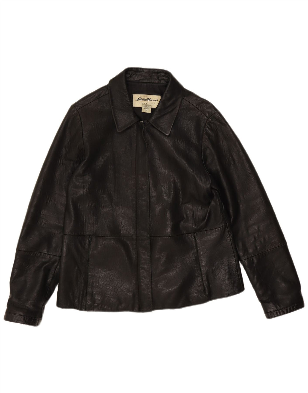 EDDIE BAUER Womens Leather Jacket UK 14 Medium Black Leather
