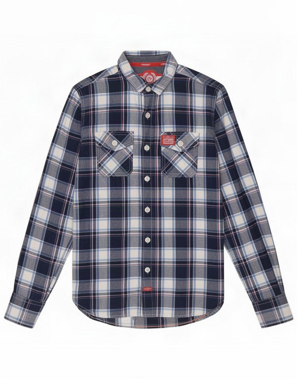 Superdry Mens Shirt Small Navy Blue Plaid Cotton