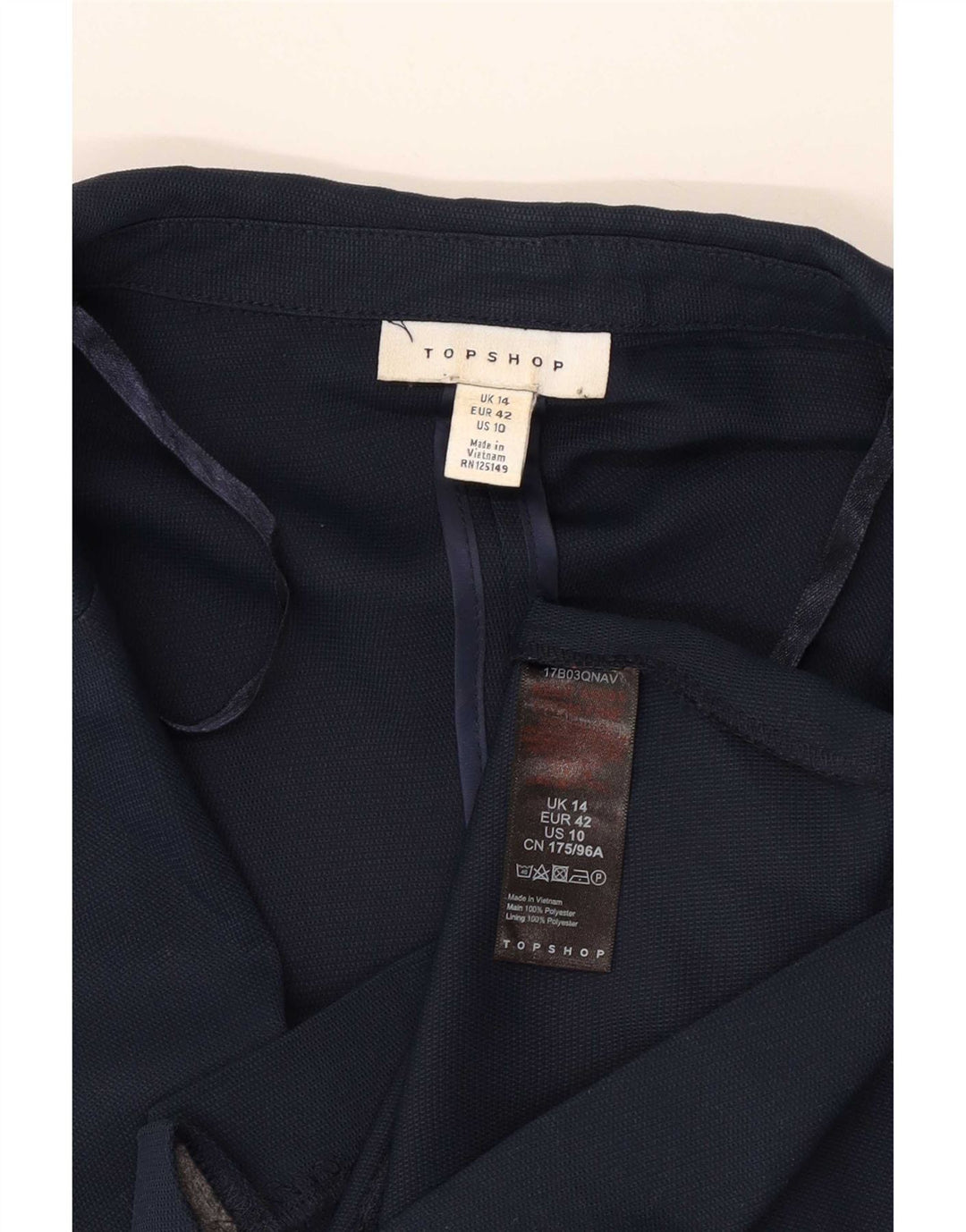 Topshop Womens 1 Button Blazer Jacket UK 14 Large Navy Blue Polyester