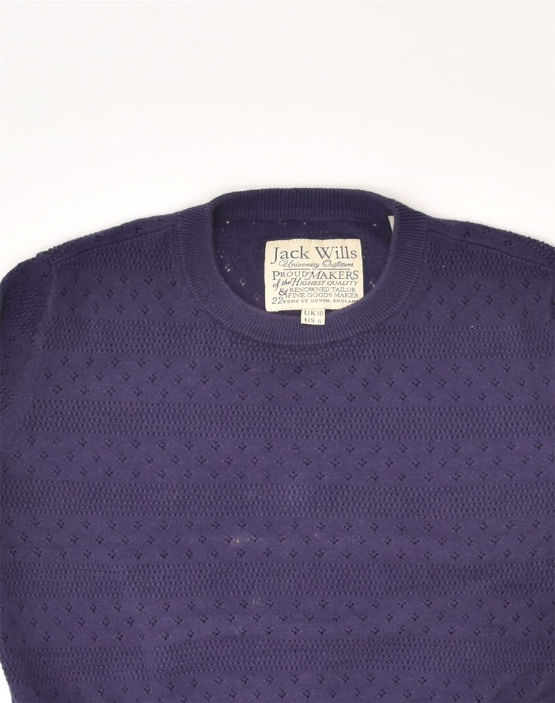 JACK WILLS Womens Crop Crew Neck Jumper Sweater UK 10 Small Blue Cotton | Vintage Jack Wills | Thrift | Second-Hand Jack Wills | Used Clothing | Messina Hembry 