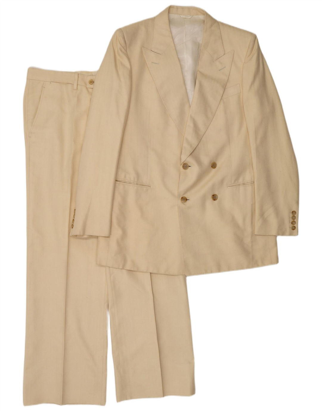 Vintage Mens 2 Piece Suit Large W34 L30 Beige Silk