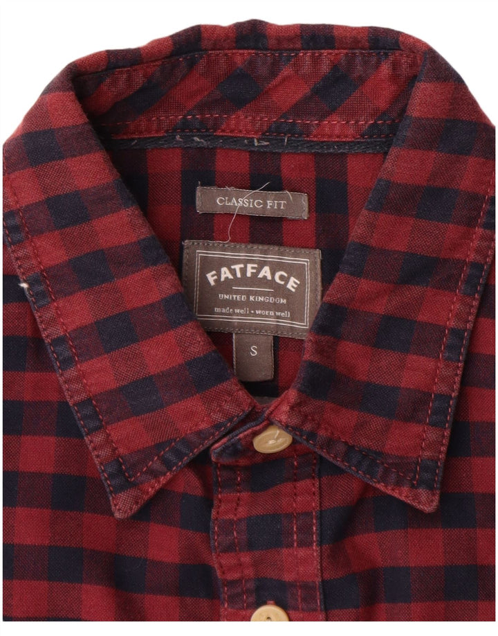 Fat Face Mens Classic Fit Shirt Small Burgundy Gingham Cotton